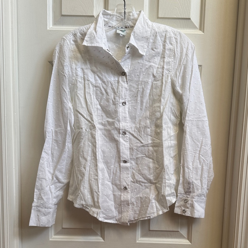 Source Unknown White Textured Button-Down Shirt - image 1